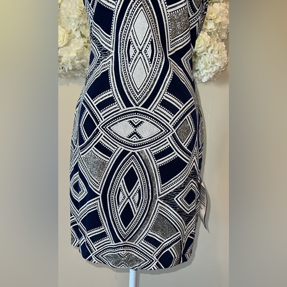 Navy and White Sparkle Sleeveless Mini Dress - Picture 3 of 8